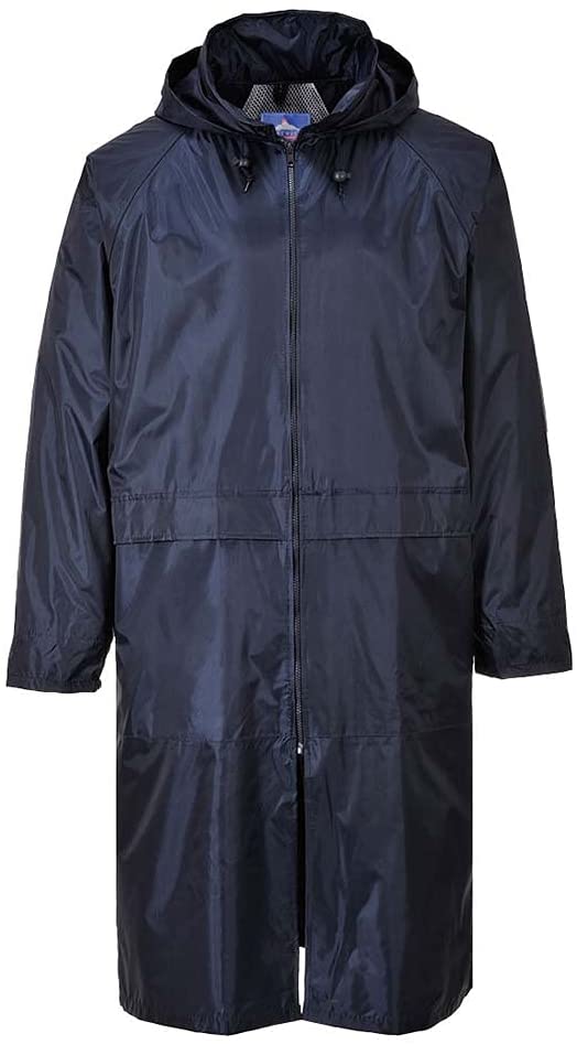 Portwest S438 Men’s Lightweight Waterproof Classic Raincoat Long Rain Jacket Navy, Small
