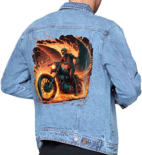 Cool Biker Light Washed Men’s Denim Jacket – Best Print Denim Jacket – Graphic Jacket for Men