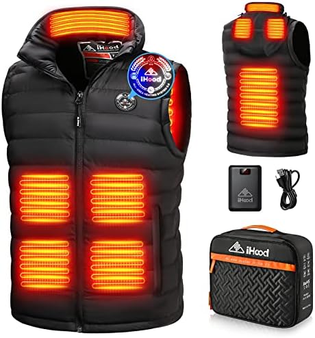 iHood Men’s Heated Vest with Battery Pack, Heated vest for men with Retractable Heated Hood, Washable Heated jackets for Men