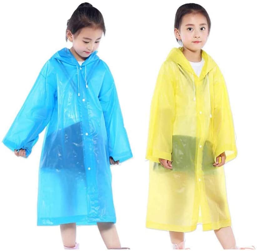 AzBoys Children Rain Ponchos,Waterproof Rain Poncho for Kids,Portable Reusable Raincoat for Boys and Girls Ages 6-12,for School,Camping,Emergency (2PCS)