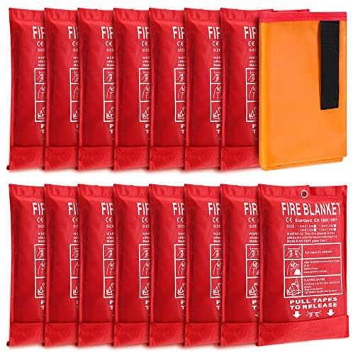 15 Pack Fire Blankets 39 x 39 Inch Fiberglass Fire Emergency Blanket Flame Retardant Suppression Blanket Fireproof Emergency Survival Safety Cover for Home Warehouse Kitchen Camping Fireplace Office