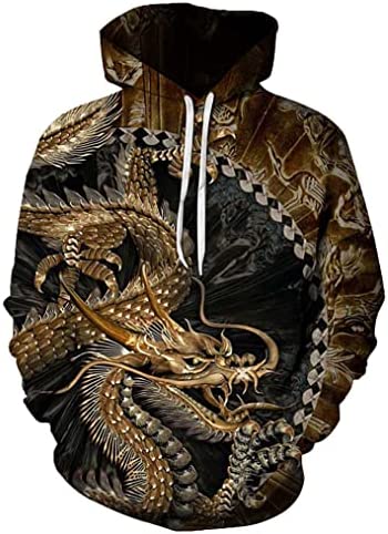 Hehanus Fire Dragon Hoodie Novelty 3D Print Animal Hoodies Sweatshirt for Men Women
