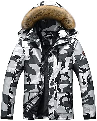 MOERDENG Men’s Winter Snow Coat Warm Ski Jacket Waterproof Hooded Work Outerwear