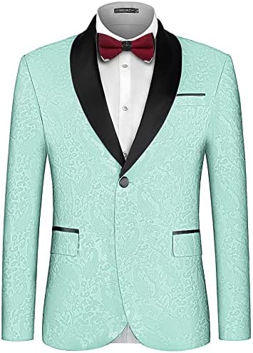 MAGE MALE Mens Floral Tuxedo Jacket Paisley Shawl Lapel One Button Blazer Jacket Slim Fit Dinner Party Prom Tuxedo
