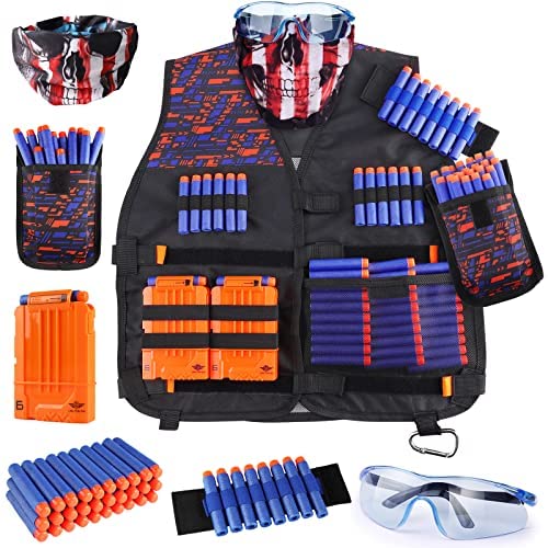 Kids Tactical Vest Kit for Nerf Guns N-Strike Elite Series with Dart Pouch, Tactical Mask Wrist Band and Glasses for kids