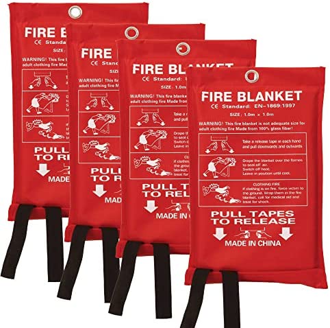 MRPAPA Fire Blanket 40″x40″, Fiberglass Fire Blanket for Emergency Survival, Flame Retardant Protection, and Heat Insulation, for Kitchen, Fireplace, Car, Camping, Emergency(4Pack)