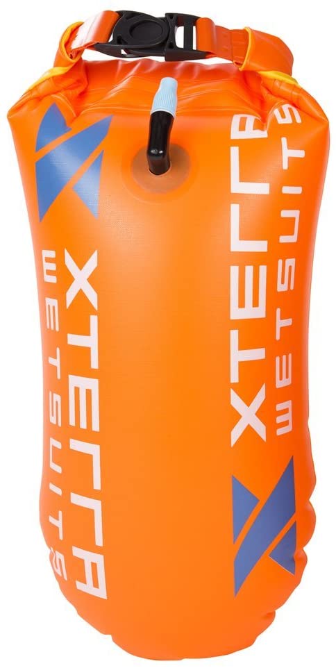 Xterra Wetsuits Swim Buoy – Swim Safety Float and Drybag for Open Water Swimmers Triathletes Kayakers Snorkelers, Open Water Swim Buoy Float for Safer Swim Training (PVC 15 Liter Orange)