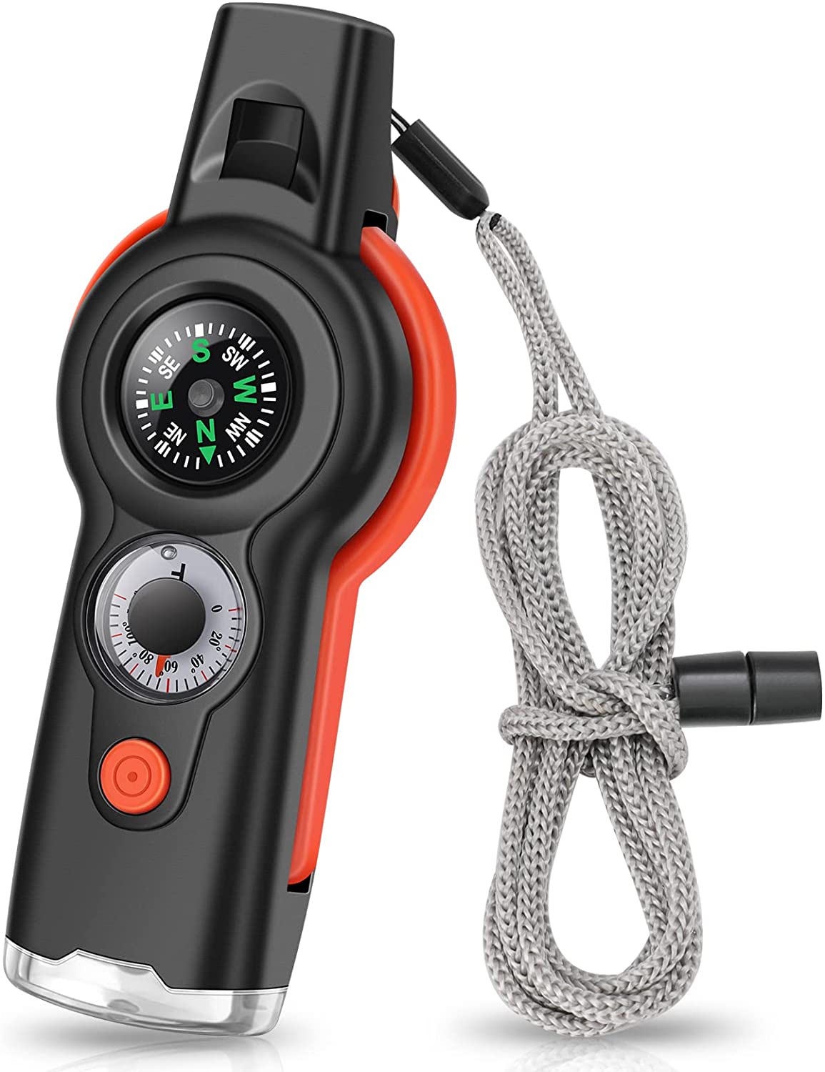 7-in-1 Emergency Survival Function Whistle, Outdoor Multifunctional Tool Safety Whistle with Lanyard, Ideal for Kayaking, Boating, Hiking, Camping, Climbing, Hunting, Fishing, Rescue Signaling