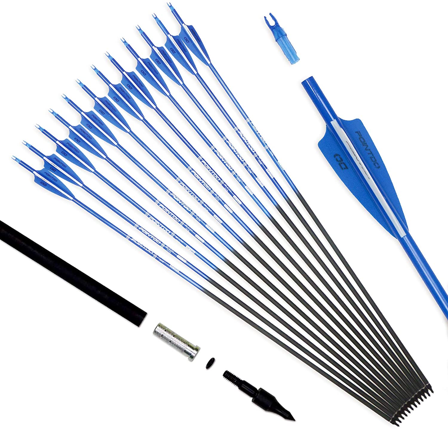 Pointdo 30inch Carbon Arrow Fluorescence Color Targeting and Practice and Hunting Arrows for Compound Bow and Recurve Bow with Removable Tips(Pack of 12)