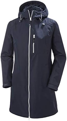 Helly Hansen Women’s Long Belfast Waterproof Windproof Breathable Raincoat Jacket with Hood, 597 Navy, Medium