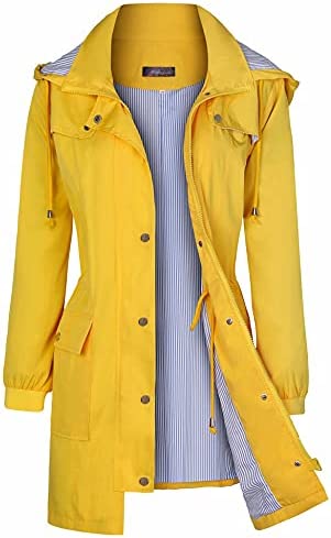 Bloggerlove Women’s Raincoats Windbreaker Rain Jacket Waterproof Lightweight Outdoor Hooded Trench Coats S-XXL
