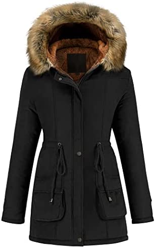 Garemcy Women’s Winter Coat Hooded Warm Puffer Quilted Thicken Parka Jacket with Fur Trim Black Medium