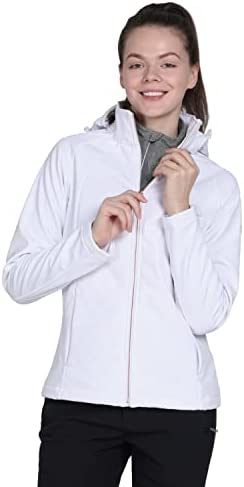 ALPHA CAMP Women’s Softshell Jacket Outdoor Running Coat with Removable Hood Fleece Lined Windproof Jacket