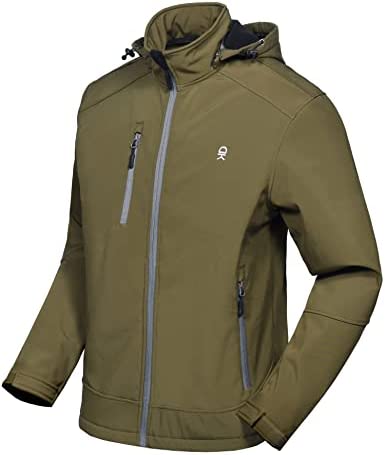 Little Donkey Andy Men’s Softshell Jacket with Removable Hood, Fleece Lined and Water Repellent