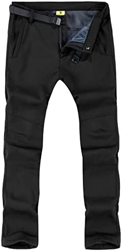 JHMORP Men’s Snow Pants Outdoor Water Repellent Ski Snowboard Fleece Lining Soft Shell Pants Trousers with Belt