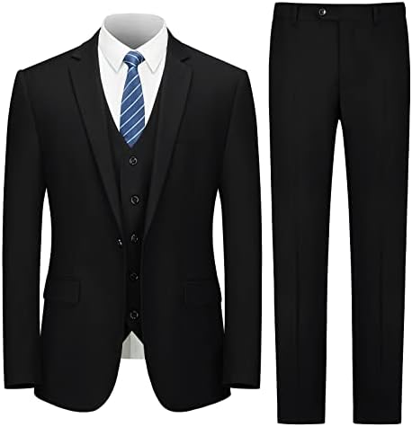 LUPURTY Suits for Men, 3 Piece Men’s Suit Slim Fit, Solid Jacket Vest Pants with Tie, One Button Tuxedo Set