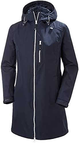 Helly Hansen Women’s Long Belfast Waterproof Windproof Breathable Raincoat Jacket with Hood, 597 Navy, X-Large