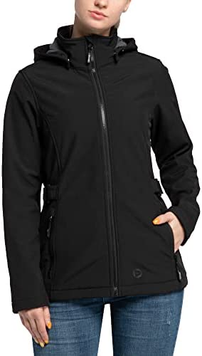 Outdoor Ventures Women’s Softshell Jacket with Removable Hood, Insulated Windbreaker Waterproof Warm Fleece Lined Coat