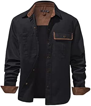 NEWHALL Men’s All Cotton Long Sleeve Button Down Shirt, Corduroy Contrast Durable Shirt