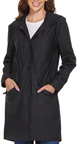 Fahsyee Waterproof Rain Jacket Women – Long Raincoat with Hood for Ladies Windbreaker Lined Rain Coat Outdoor Trench