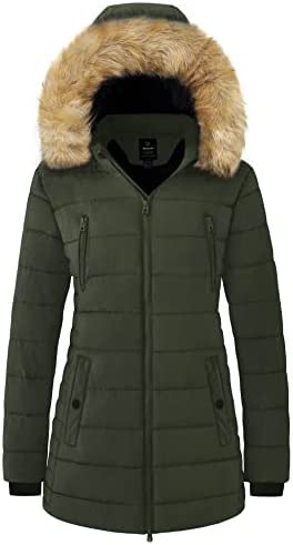 Wantdo Women’s Warm Winter Coat Thicken Puffer Jacket Quilted Parka with Fur Trimmed Hood