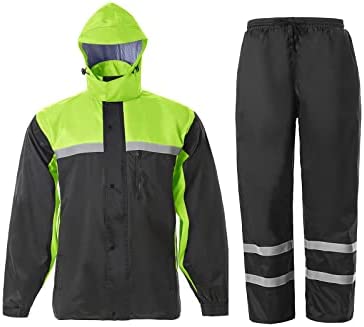 Men’s Rain Suit High Visibility Reflective Work Rain Jacket Pants for All Sport Farm Fishing Motorcycle