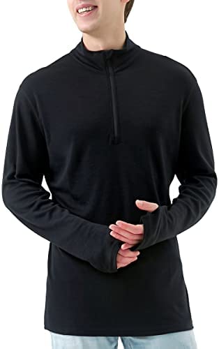 Merino Protect Merino Wool Base Layer Mens Quarter Zip Pullover Sweaters Heavyweight Long Sleeve Shirts