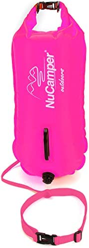 NuCamper Swim Buoy for Open Water Swimmers With Adjustable Waist Belt, Waterproof Dry Bag, Swim Bubble For Safty Swimming, Training Snorkeling, Kayaking, Diving, Boating, Large Capacity 28L