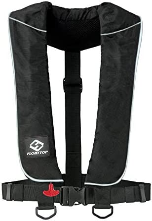 Compact FLOATTOP 150N Buoyancy PFD Outdoor Life Vest Automatic/Manual Inflatable Life Jacket PFD with 33g CO2 Cartridge (Black, Automatic)