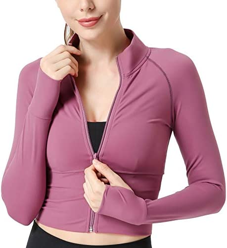 Women’s Zip Up Lightweight Workout Athletic Crop Jacket Running Sports Yoga Cropped Top Seamless Fitted Activewear
