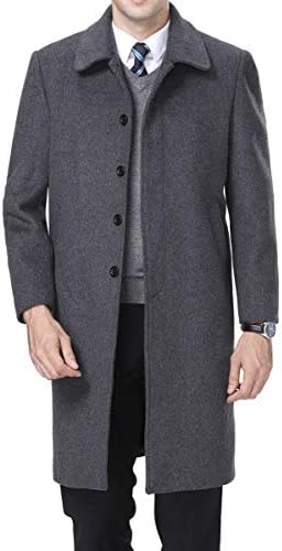 FASHINTY Men’s Classical France Style Single Breasted Wool Coat Windbreaker #00153160