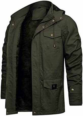 anzerll Men’s Winter Military Thicken Cotton Jacket Fleece Lined Coat Casual Stand Collar Windbreaker With Removable Hood