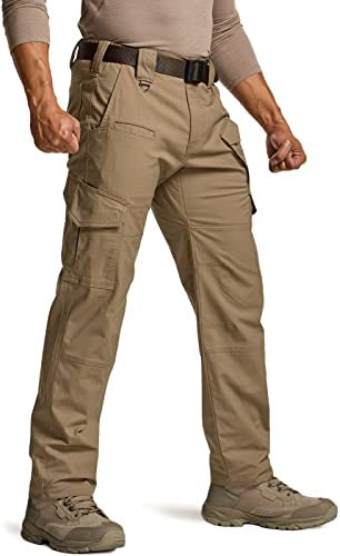 CQR Men’s Flex Ripstop Tactical Pants, Water Resistant Stretch Cargo Pants, Lightweight EDC Hiking Work Pants