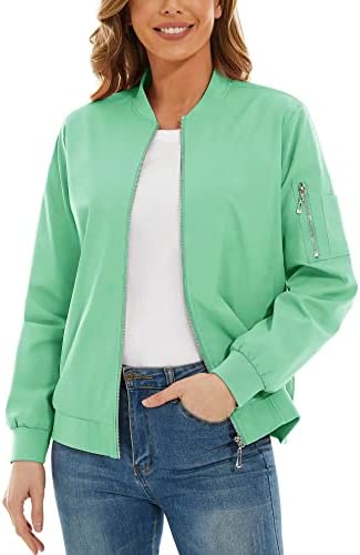 MAGCOMSEN Women’s Bomber Jackets Zip-up Casual Jacket with 3 Pockets Spring Windbreaker Coat Fashion Outwear