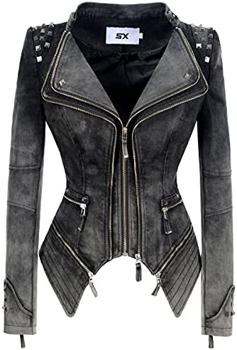 LFSS Women’s classic denim jacket personalized rivet punk dovetail Motorcycle Jacket