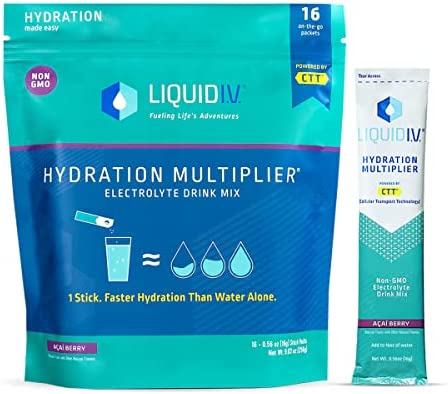 Liquid I.V. Hydration Multiplier – Acai Berry – Hydration Powder Packets | Electrolyte Drink Mix | Easy Open Single-Serving Stick | Non-GMO | 16 Sticks