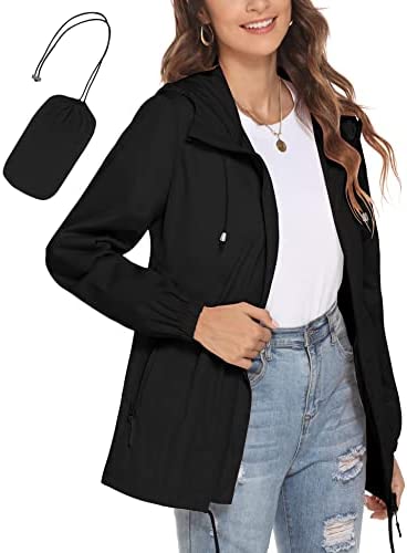 Avoogue Womens Waterproof Raincoat Lightweight Breathable Rain Jacket Hooded Rain Coat Outdoor Active Windbreaker with Pocket