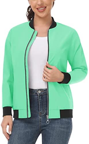 TACVASEN Women’s Bomber Jacket Casual Lightweight Outerwear Windbreaker Jackets Zip up Ribbed Jackets with Pockets