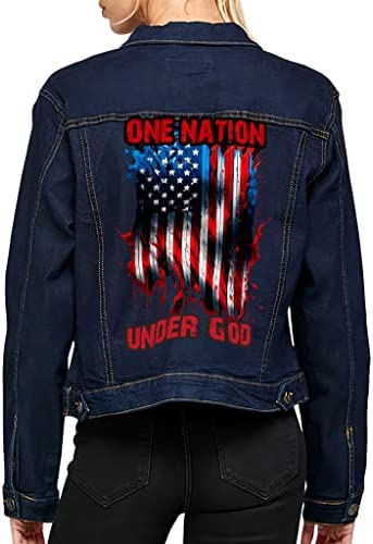 One Nation Under God Women’s Denim Jacket – Art Ladies Denim Jacket – Graphic Denim Jacket