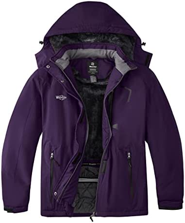 Wantdo Women’s Plus Size Waterproof Ski Jacket Winter Windproof Snow Mountain Warm Hooded Coat