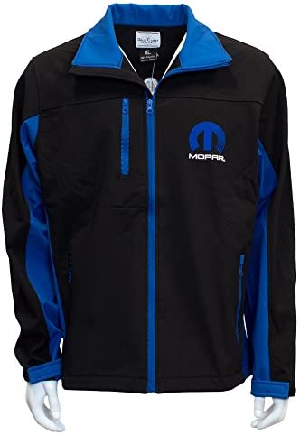 David Carey Mopar Softshell Work Jacket – Blue & Black – Lightweight Zip Up Outerwear with Embroidered Applique Logo