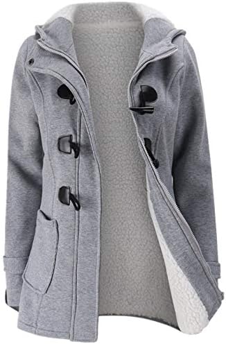 JiangWu Womens Fashion Horn Button Fleece Thicken Coat with Hood Winter Warm Jacket