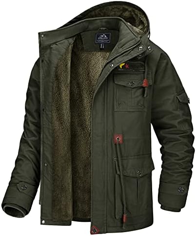 MAGCOMSEN Men’s Cargo Jacket Winter Warm Coats Fleece Lined Military Jackets Cotton with Removable Hood