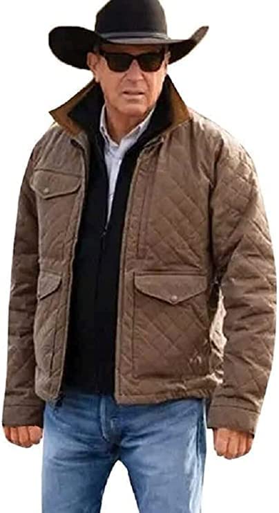 LEATHER’S REPUBLIC Men’s YS Kevin Costner Yellow Season Stone 4 John Dutton Quilted Cotton Jacket