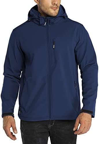 Outdoor Ventures Men’s Lightweight Softshell Jacket Fleece Lined Hooded Water Resistant Winter Hiking Windbreaker Jackets