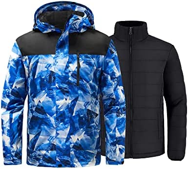 Wantdo Men’s Waterproof 3 in 1 Ski Jacket Warm Winter Coat Windproof Snowboarding Jackets with Detachable Puffer Coat