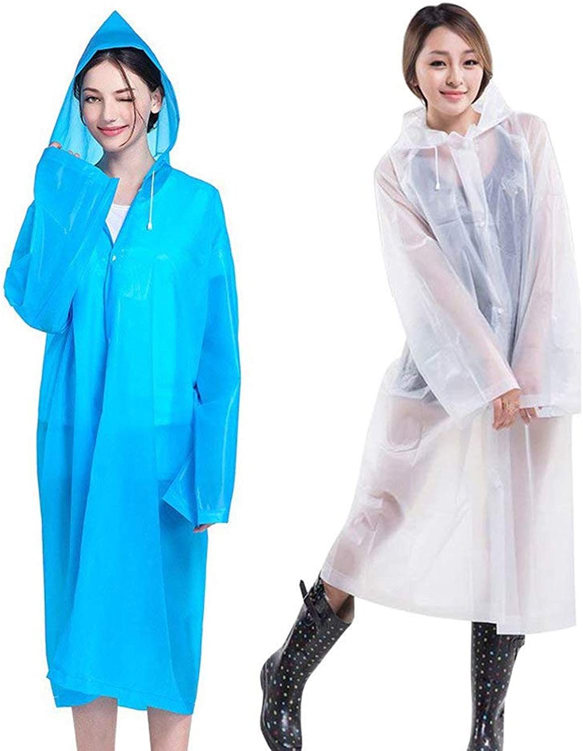 Nyicey Adult Rain Ponchos, 2 Packs Portable Reusable Emergency Raincoats for Camping Hiking Traveling Backpacking