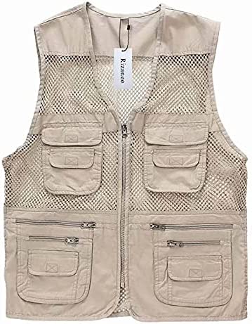 Rizanee Unisex Mesh Breathable Fishing Vest, Multi-Pockets Photography Travel Hiking Waistcoat Jacket for Adults and Youth