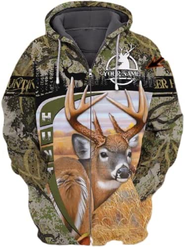 Lunir Personalized Name Deer Hunting and Forest 3D All Over Printed Zipper Hoodie Black, 15