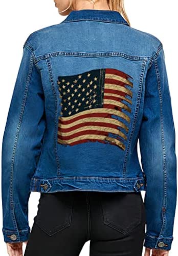 USA Flag Women’s Denim Jacket – Themed Ladies Denim Jacket – Print Denim Jacket